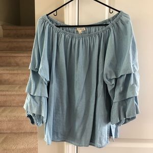 Chambray/ light blue off-the-shoulder top